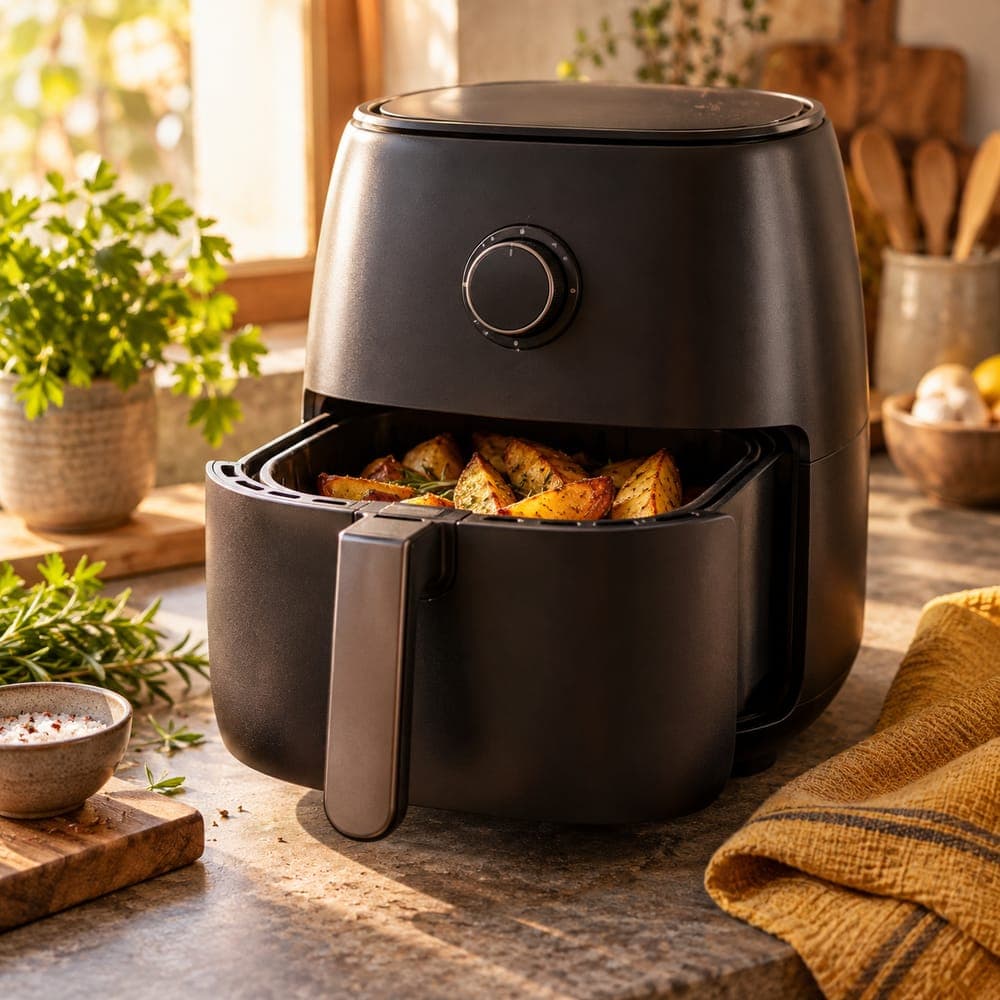 Air fryer com legumes assados na cesta
